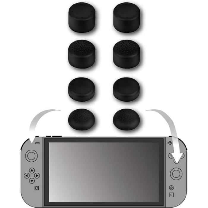 Pack de 8 appuie-pouces pour joysticks - KONIX - Joy-Con Nintendo Switch 2 - Hauteur ajustable - Noir