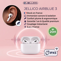 JELLICO - Écouteurs Sans Fil Bluetooth 5.1 – Intra-auriculaires AirBlue 3 TWS Pods | Blanc