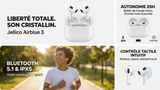 JELLICO - Écouteurs Sans Fil Bluetooth 5.1 – Intra-auriculaires AirBlue 3 TWS Pods | Blanc