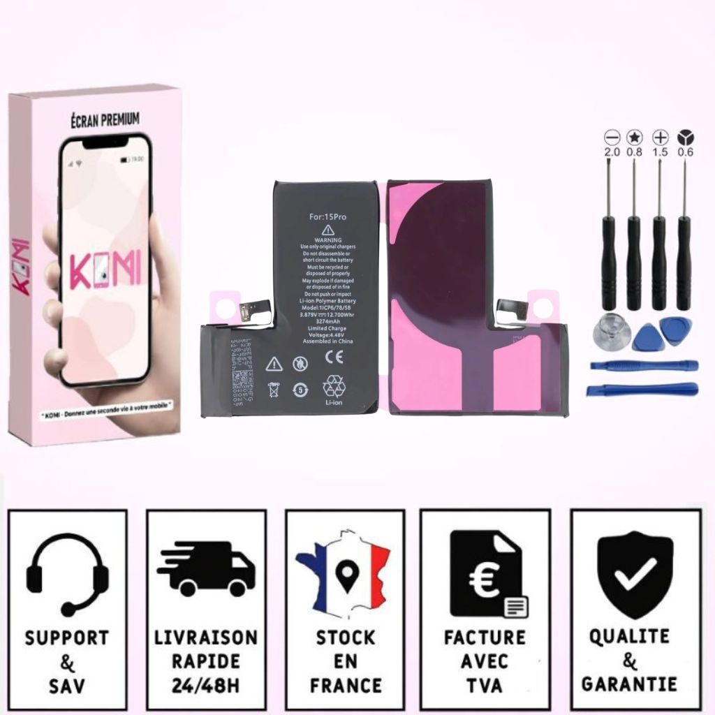Batterie iPhone 15 Pro avec colle