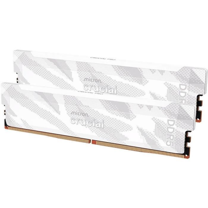 Kit mémoire gamer - CRUCIAL Pro OC - CP2K16G64C32U5W - 32 Go (2x 16 Go) DDR5-6400 UDIMM - CL32 avec dissipateur thermique - Blanc