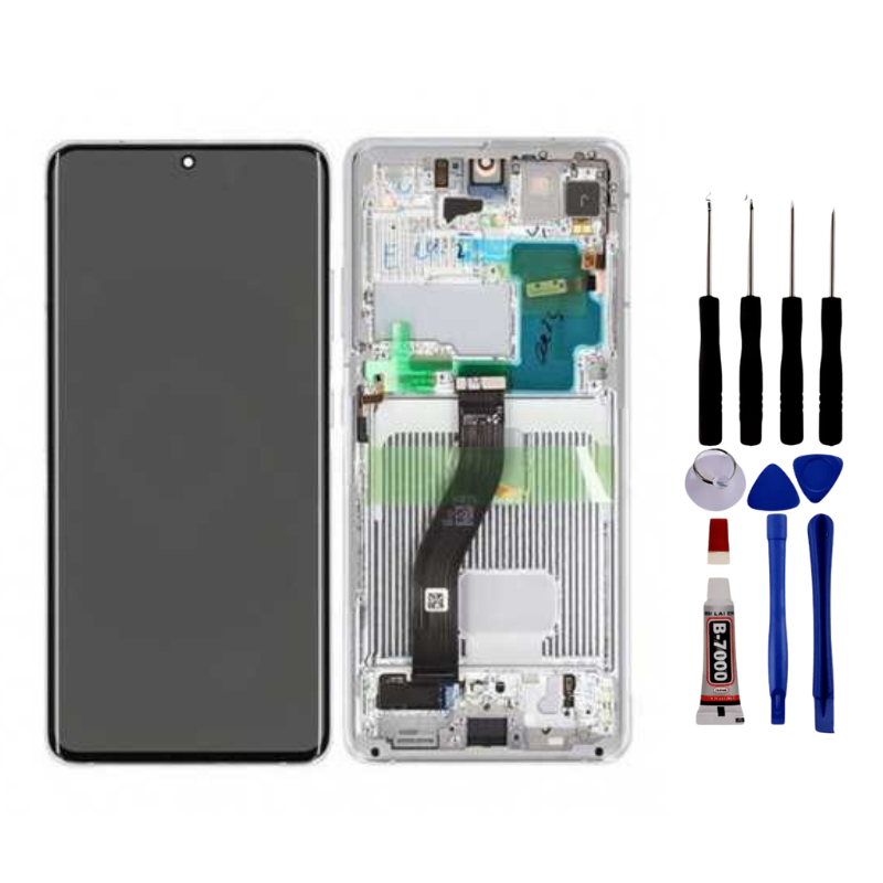Écran Pour Samsung Galaxy S21 Ultra - LCD avec Châssis - Vitre Tactile + Outils – Noir
