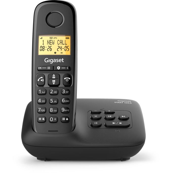 Téléphone fixe - GIGASET - Basic 100A - Répondeur - Mode mains libres - Ecran rétroéclairé - Répertoire 50 contacts - Blocage - Noir