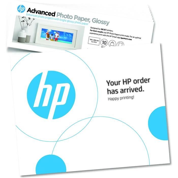 Papier photo glacé HP Avancée - 250 g/m2 - 4 x 12 pouces - 10 feuilles
