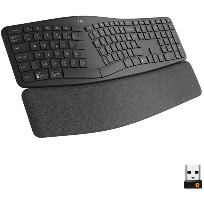 Clavier - Sans fil - Logitech - ERGO K860 - AZERTY - Ergonomique avec repose-poignets - Noir