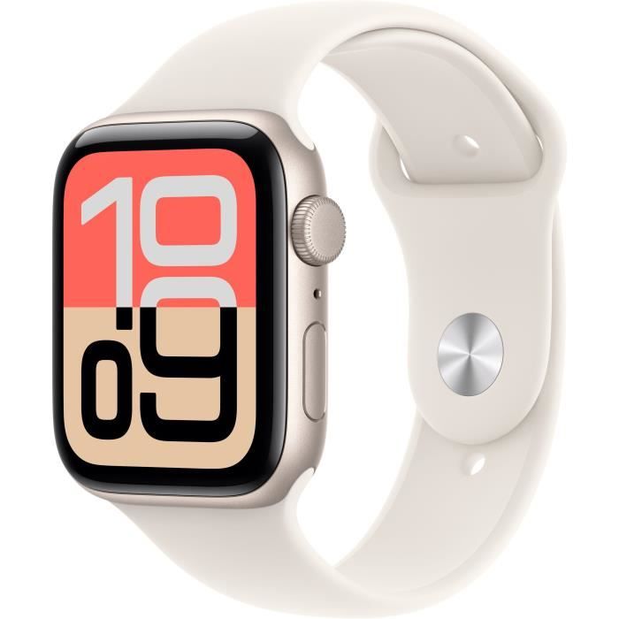 Apple Watch SE 3 GPS - 44mm - Boîtier Starlight Aluminium - Bracelet Starlight Sport Band - M/L