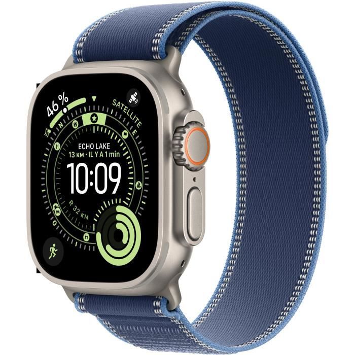 Apple Watch Ultra 3 GPS + Cellular - 49mm - Boîtier Natural Titanium - Bracelet Blue/Bright Blue Trail Loop - S/M