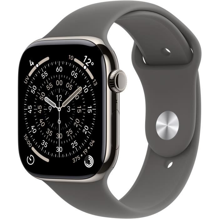 Apple Watch Series 11 GPS + Cellular - 46mm - Boîtier Natural Titanium - Bracelet Stone Grey Sport Band - S/M