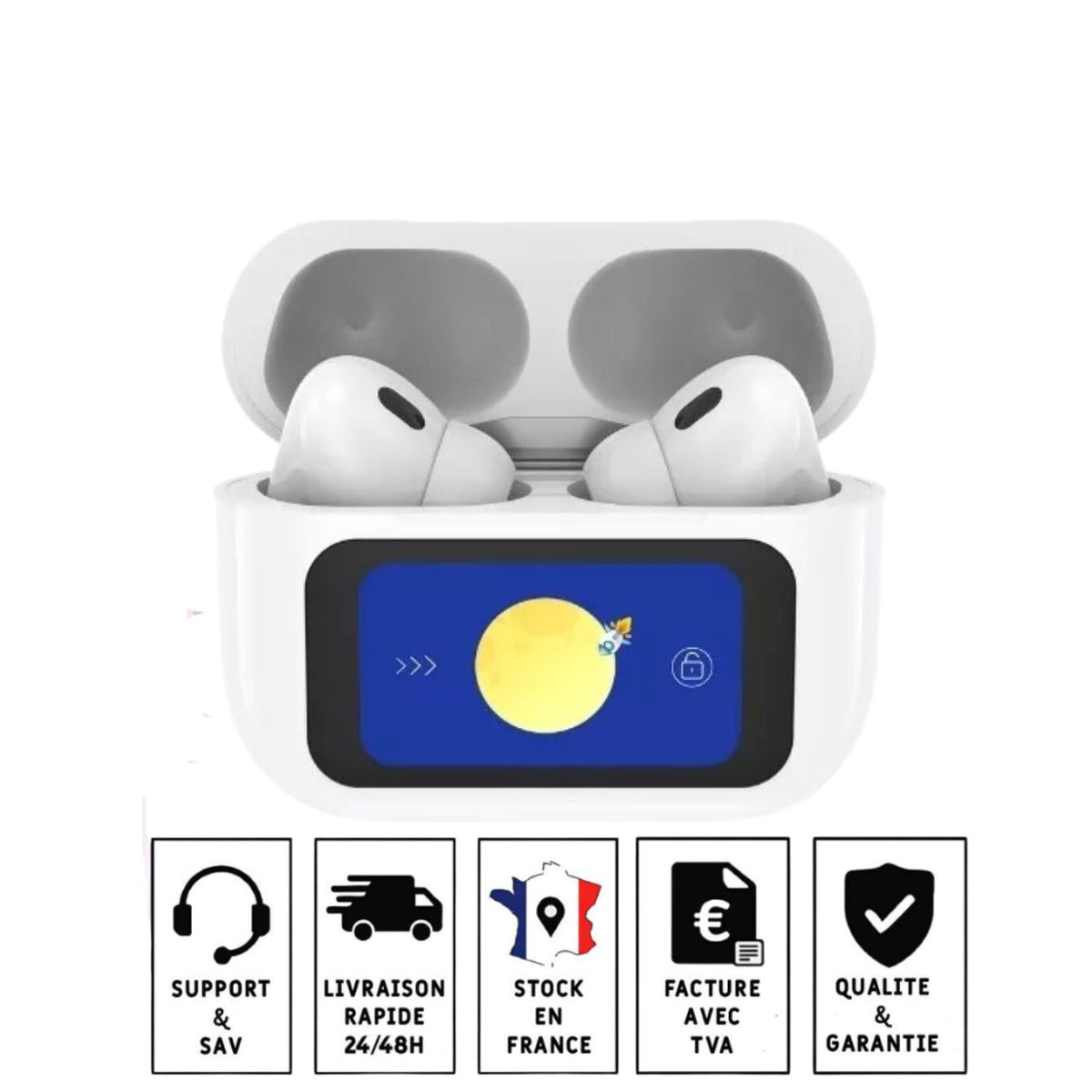 JELLICO - Écouteurs Sans Fil Bluetooth AirBlue Pro 3 – Écran LED & Commandes Tactiles Pods | Blanc