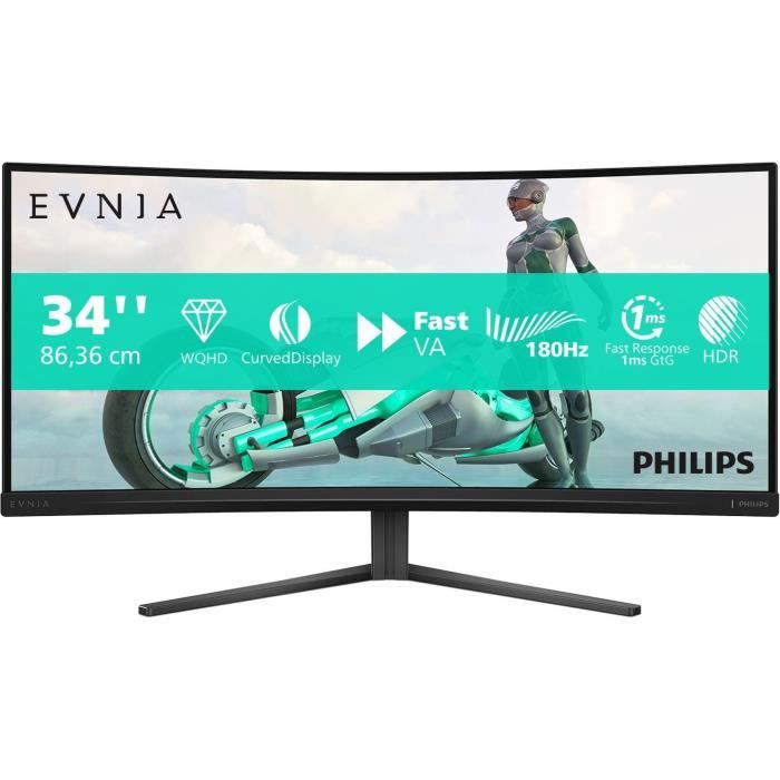 Ecran PC Gamer Incurvé - Philips - 34 - WQHD - 180Hz - Dalle Fast VA - 1ms - 34M2C3500L/00