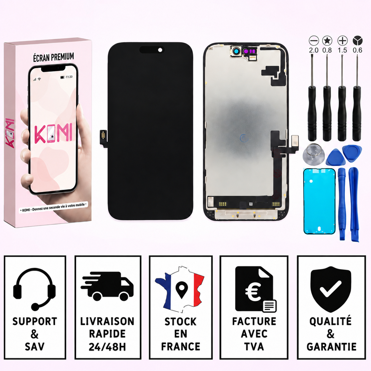 Écran pour iPhone 16 – OLED – Kit outils + adhésif inclus