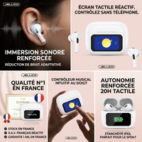 JELLICO - Écouteurs Sans Fil Bluetooth AirBlue Pro 3 – Écran LED & Commandes Tactiles Pods | Blanc