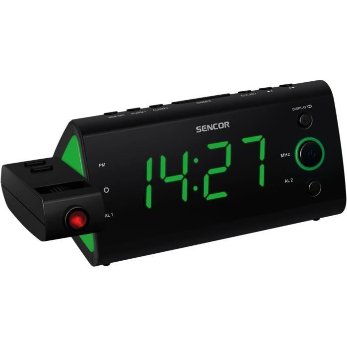 Radio-réveil - SENCOR - SRC 330 GN - Ecran LED 1,2? vert - Tuner FM - Projection heure - Noir