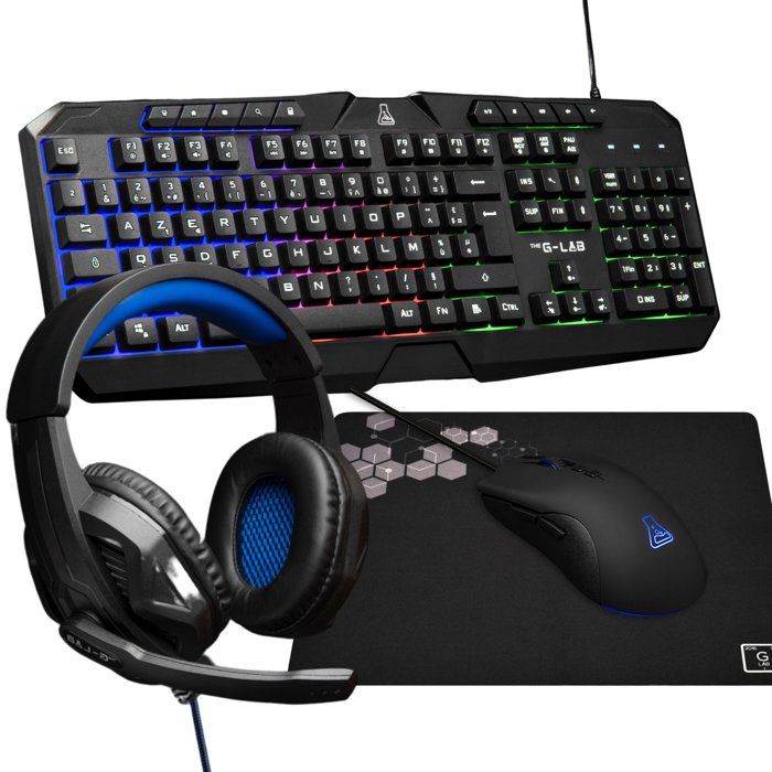 Pack Gamer 4 en 1 - The G-Lab - COMBO ARGON - Souris Filaire - Clavier Filaire - Casque Filaire - Tapis de Souris