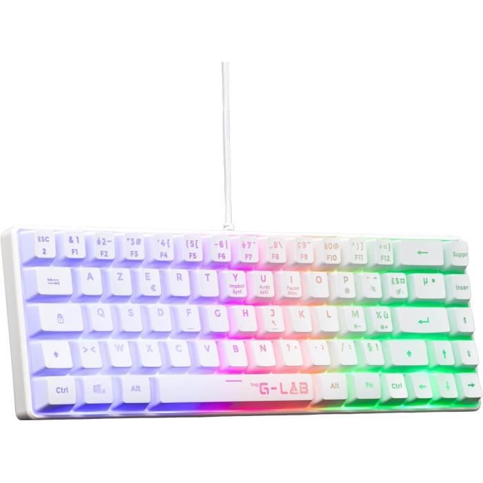Clavier Gamer - The G-Lab - KEYZ HYDROGEN - 60% Format Compact - Rétroéclairé - Filaire - Blanc