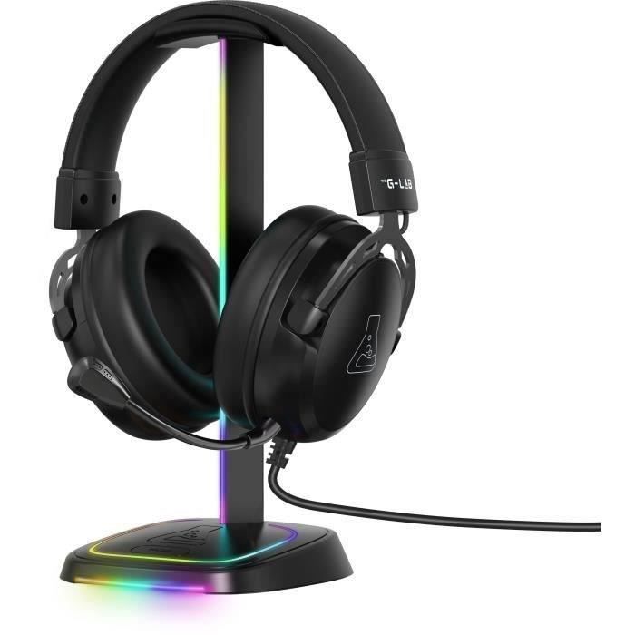 Support casque gamer - The G-Lab - K-STAND-NEON RGB - HUB USB/USB-C - Filaire - Éclairage RGB - Noir
