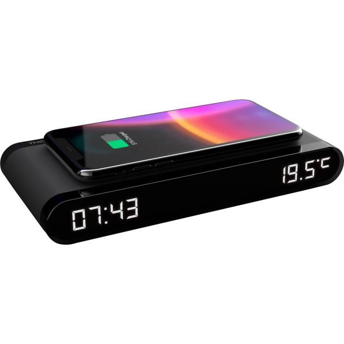 Réveil station de charge - THOMSON - Noir - Induction 15W, Température, Port USB-C, Alim. 230V