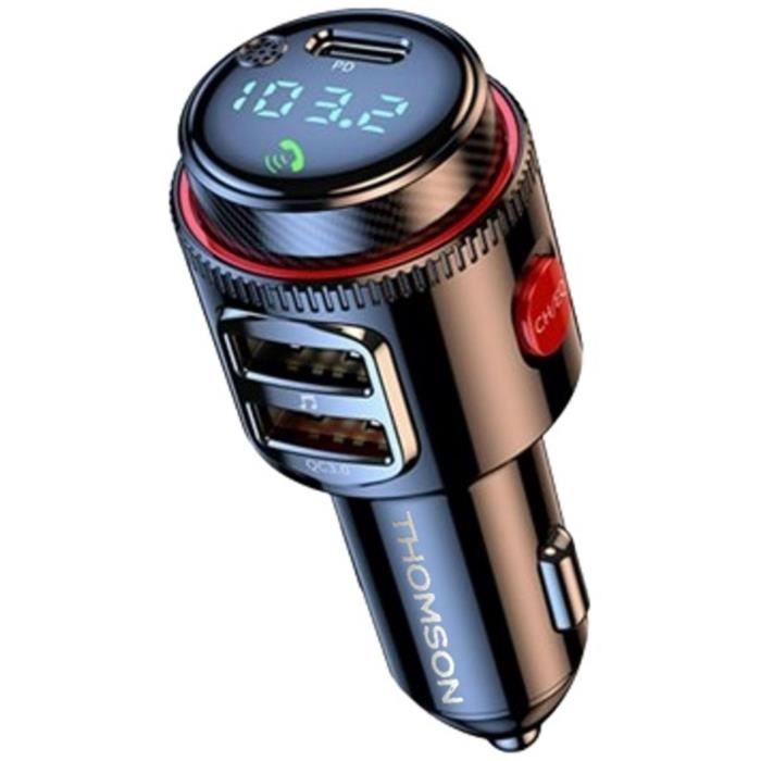 Transmetteur FM Bluetooth Version 5.4 -THOMSON-12/24V 48 W-2USB-A QC 3.0&PD 30W pour une charge rapide et efficace de vos appareils