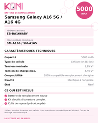 Fiche produit KOMI - Batterie Samsung A16 5G / A16 4G