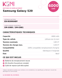 Fiche produit KOMI - Batterie Samsung S20