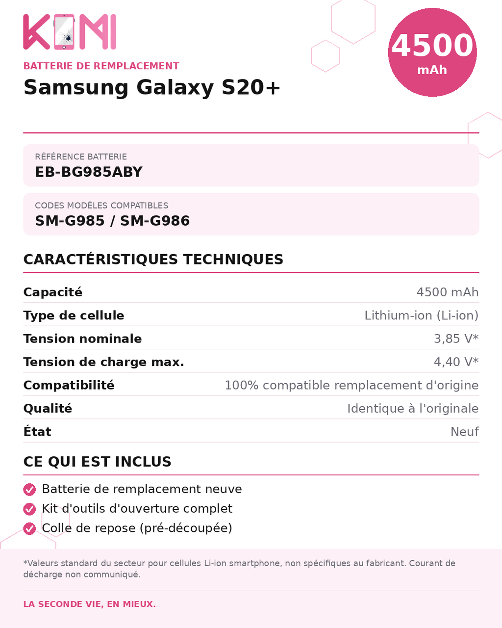 Fiche produit KOMI - Batterie Samsung S20+