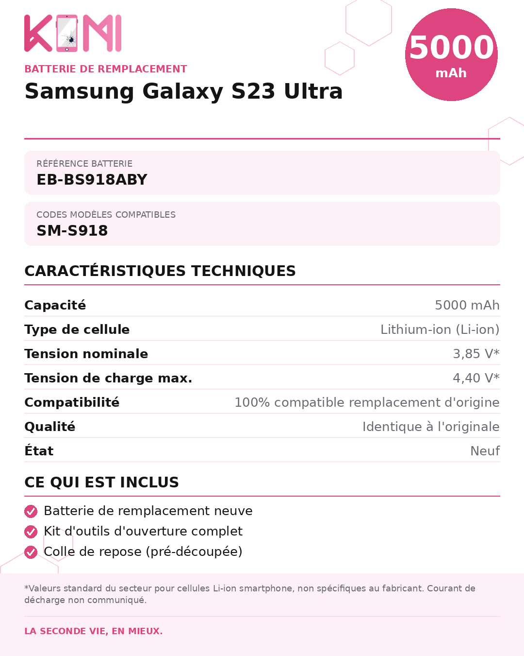 Fiche produit KOMI - Batterie Samsung S23 Ultra