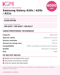 Fiche produit KOMI - Batterie Samsung A10s / A20s / A21s