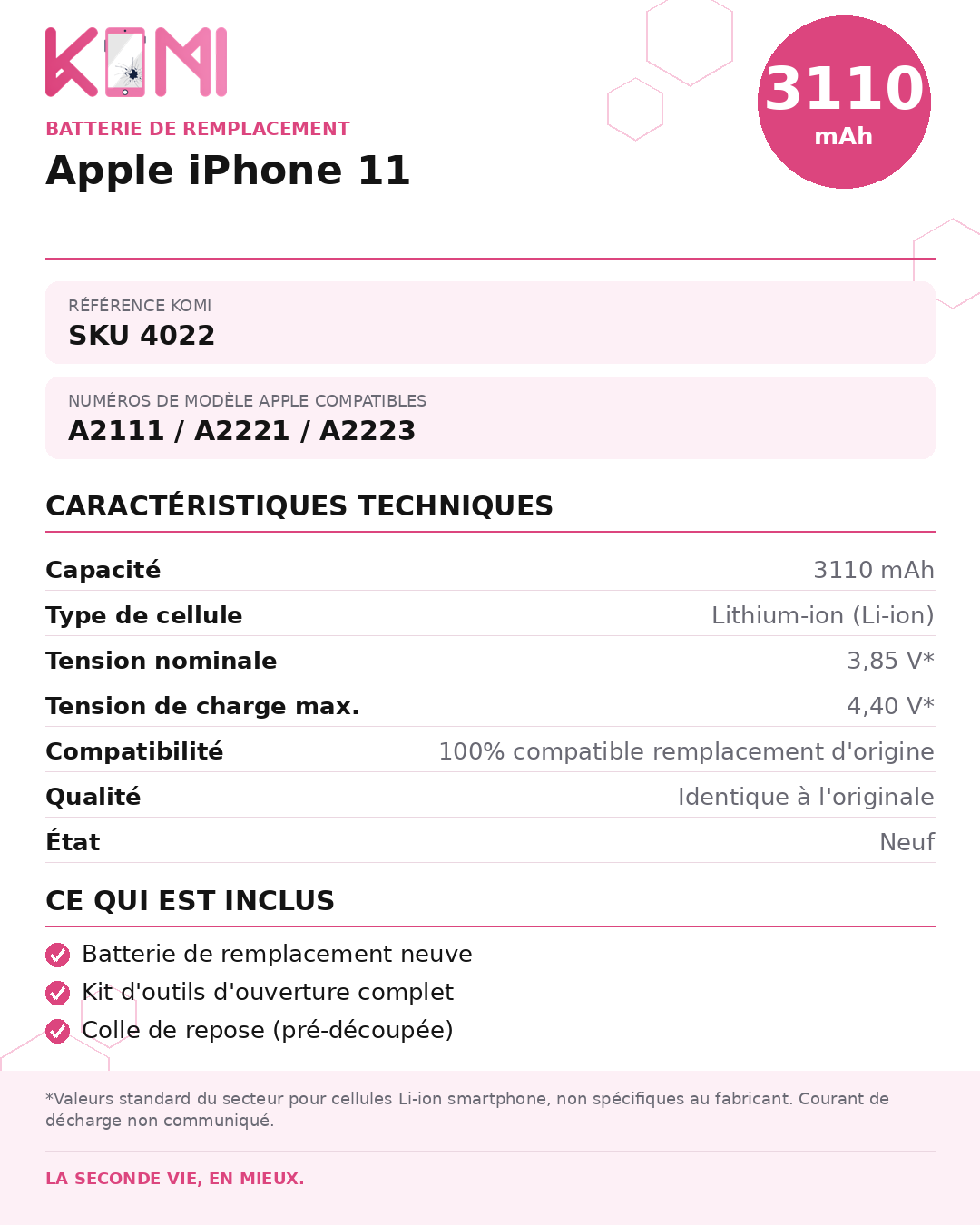 Fiche produit KOMI - Batterie iPhone 11