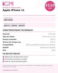 Fiche produit KOMI - Batterie iPhone 11