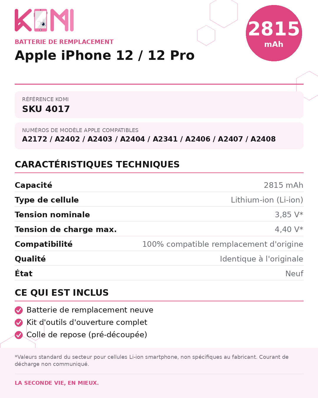 Fiche produit KOMI - Batterie iPhone 12 / 12 Pro