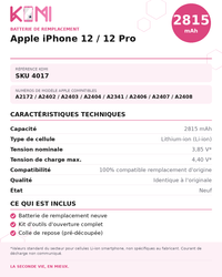 Fiche produit KOMI - Batterie iPhone 12 / 12 Pro