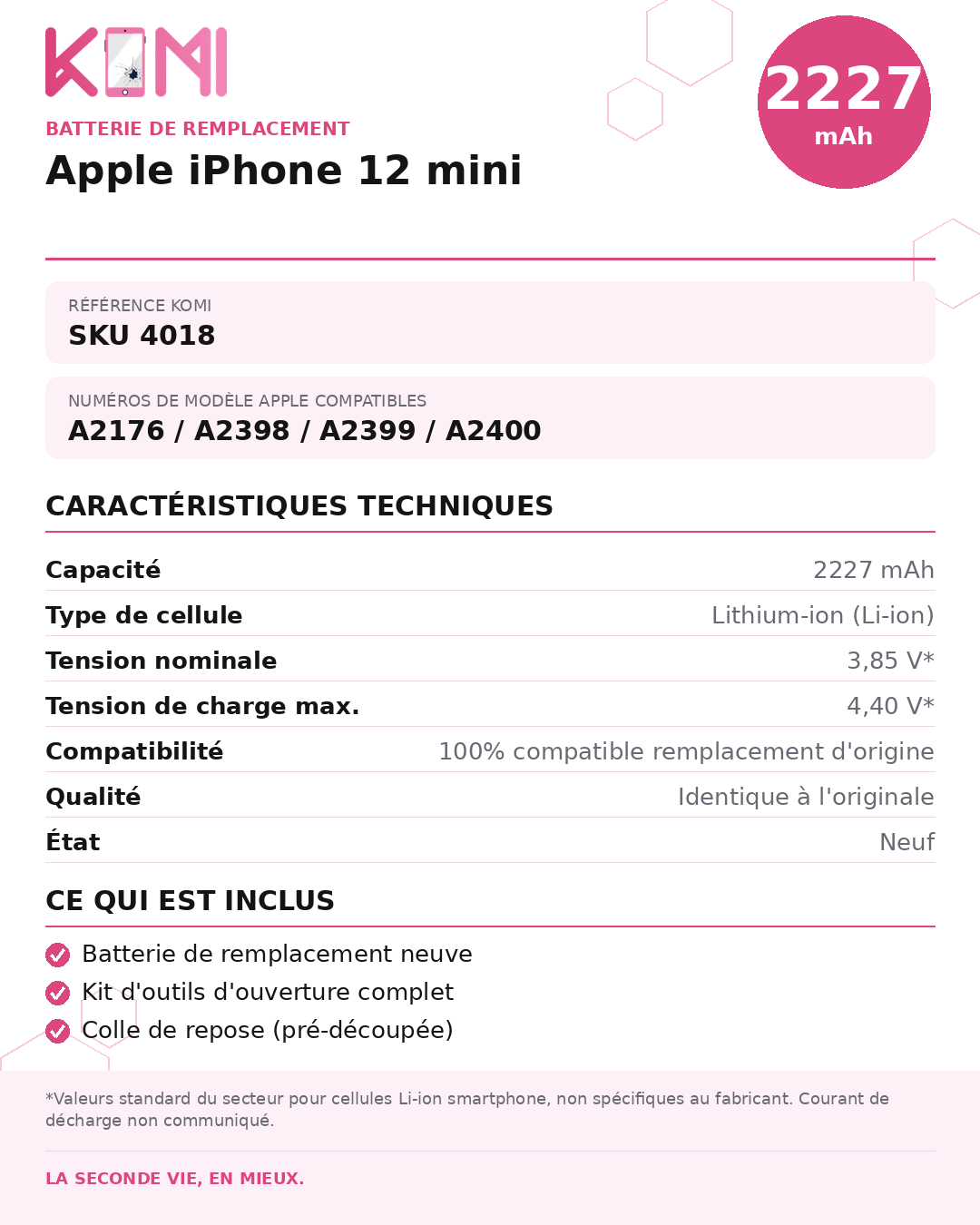 Fiche produit KOMI - Batterie iPhone 12 mini