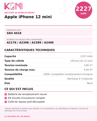 Fiche produit KOMI - Batterie iPhone 12 mini