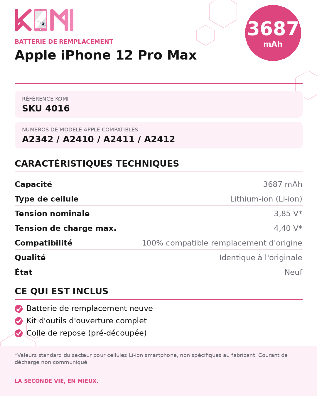 Fiche produit KOMI - Batterie iPhone 12 Pro Max