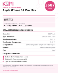 Fiche produit KOMI - Batterie iPhone 12 Pro Max