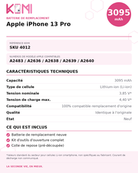 Fiche produit KOMI - Batterie iPhone 13 Pro