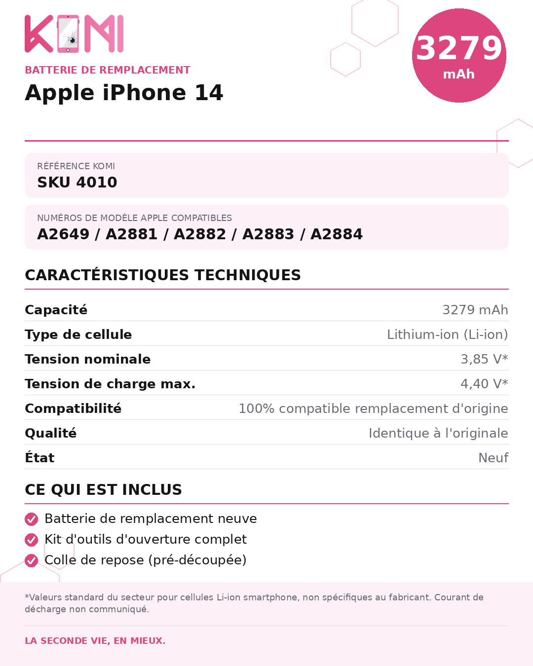 Fiche produit KOMI - Batterie iPhone 14
