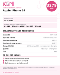 Fiche produit KOMI - Batterie iPhone 14