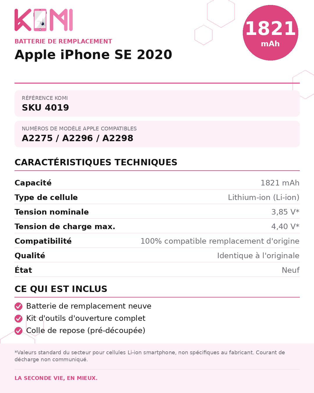 Fiche produit KOMI - Batterie iPhone SE 2020