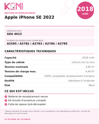 Fiche produit KOMI - Batterie iPhone SE 2022