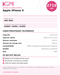 Fiche produit KOMI - Batterie iPhone X