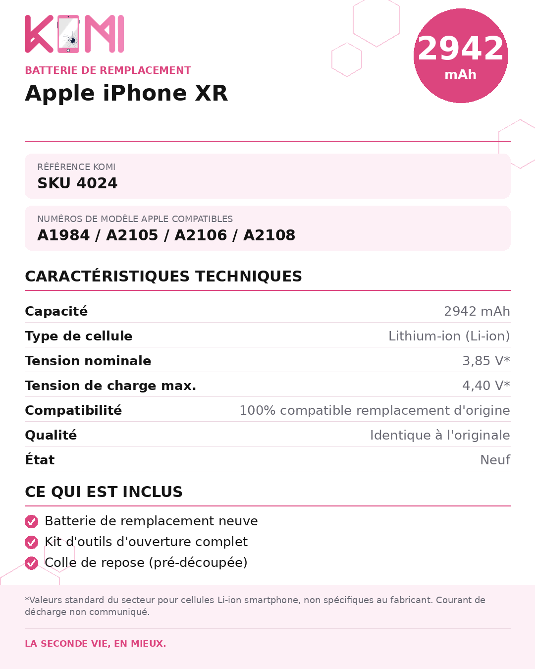 Fiche produit KOMI - Batterie iPhone XR