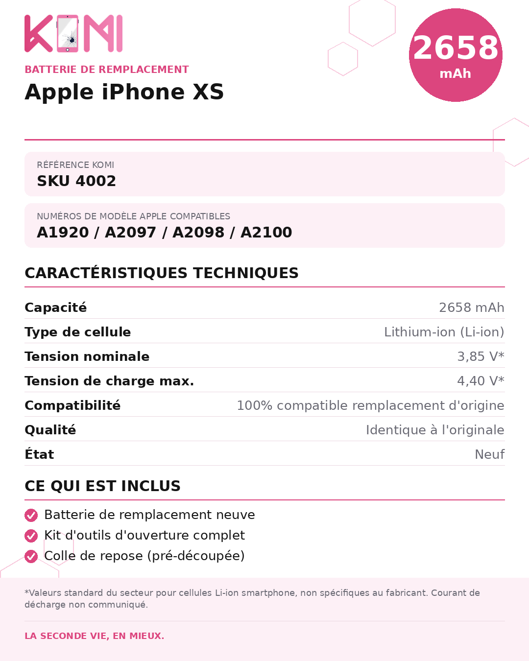 Fiche produit KOMI - Batterie iPhone XS
