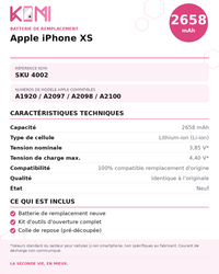 Fiche produit KOMI - Batterie iPhone XS