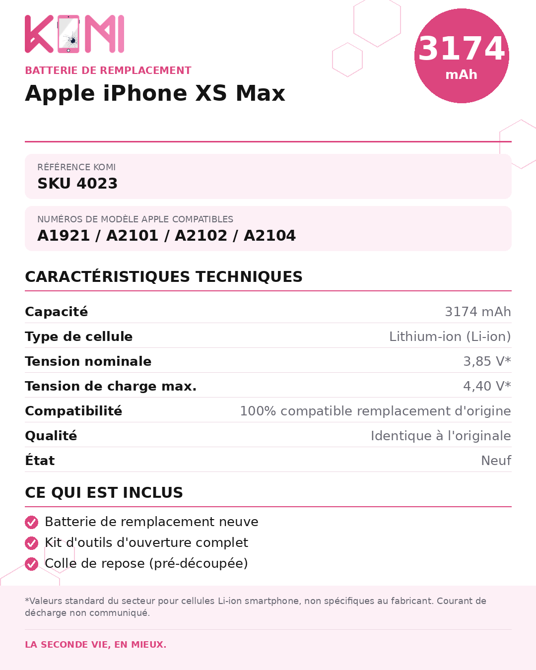 Fiche produit KOMI - Batterie iPhone XS Max