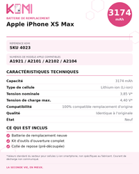Fiche produit KOMI - Batterie iPhone XS Max