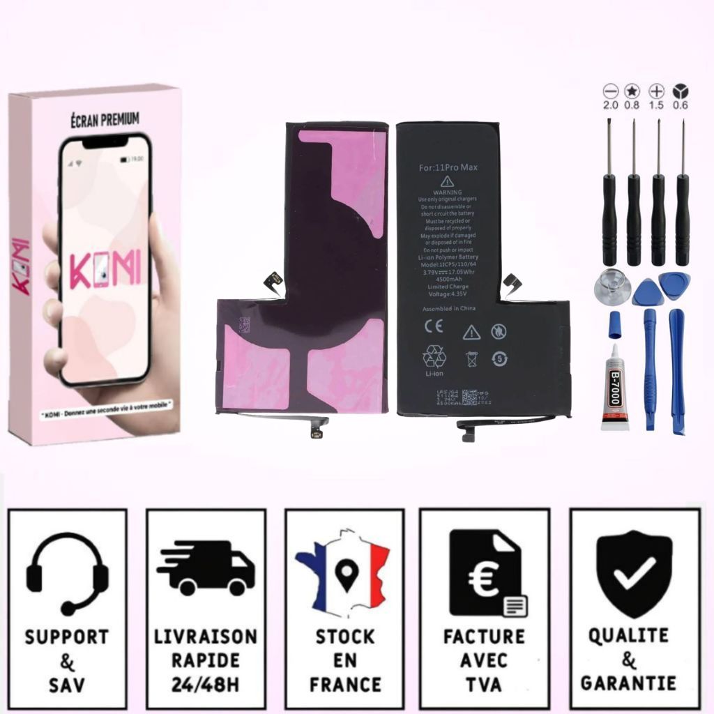 Batterie iPhone 11 Pro Max avec badges garantie