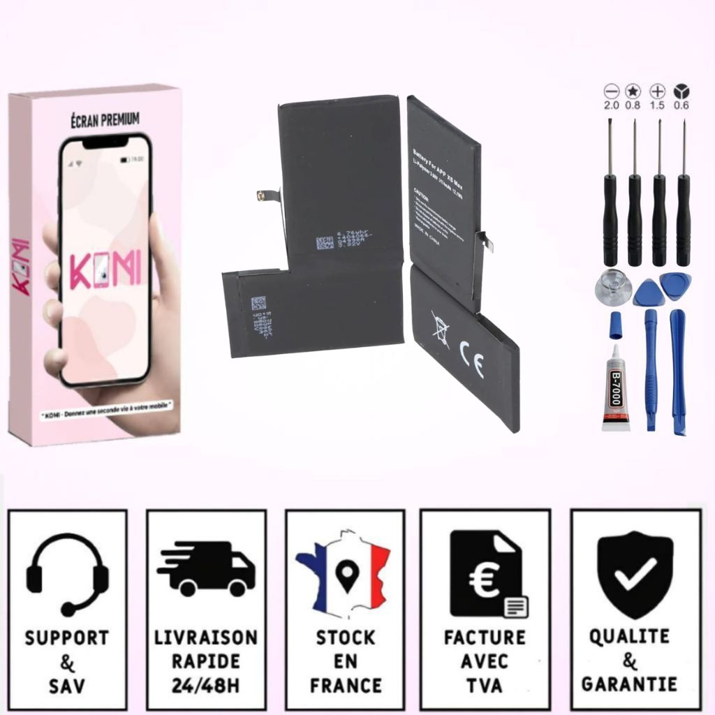 Batterie iPhone XS Max avec badges garantie