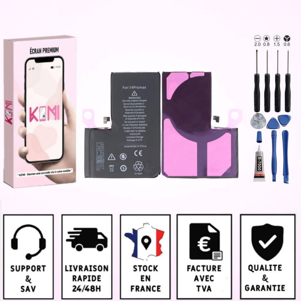 Batterie iPhone 14 Pro Max avec badges garantie