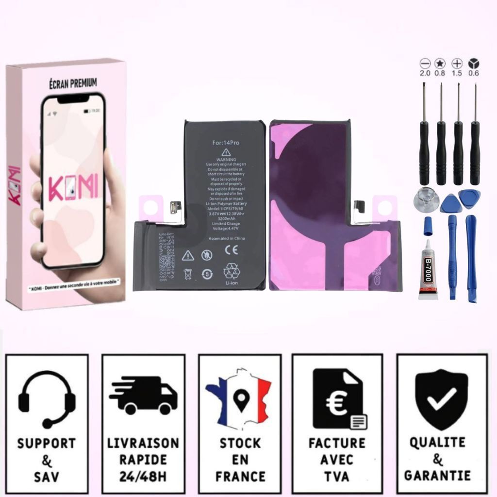 Batterie iPhone 14 Pro avec badges garantie